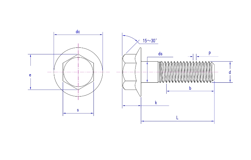 ASME B18.2.1-8 สลักเกลียวหน้าแปลน Hex ASME B18.2.1-8 สลักเกลียวหน้าแปลน Hex