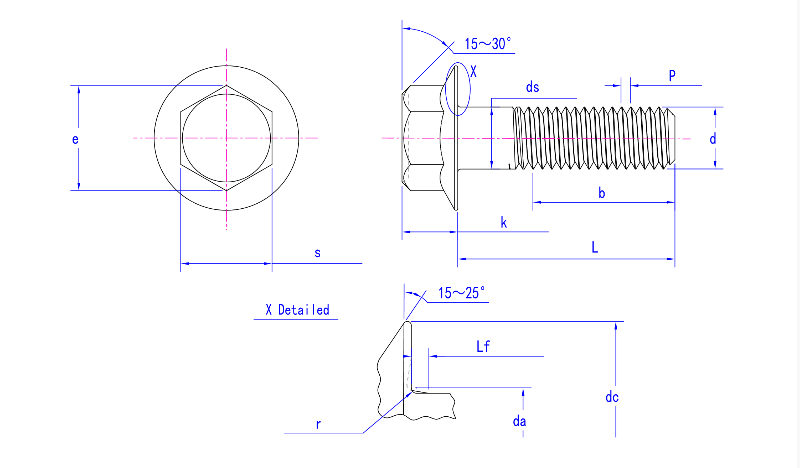 Bu lông mặt bích hình lục giác GB-T 16674 loạt nhỏ Bu lông mặt bích hình lục giác GB-T 16674 loạt nhỏ